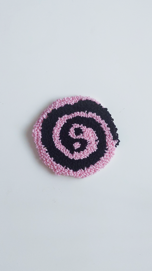 PINK BLACK YIN YANG PUNCH COASTER